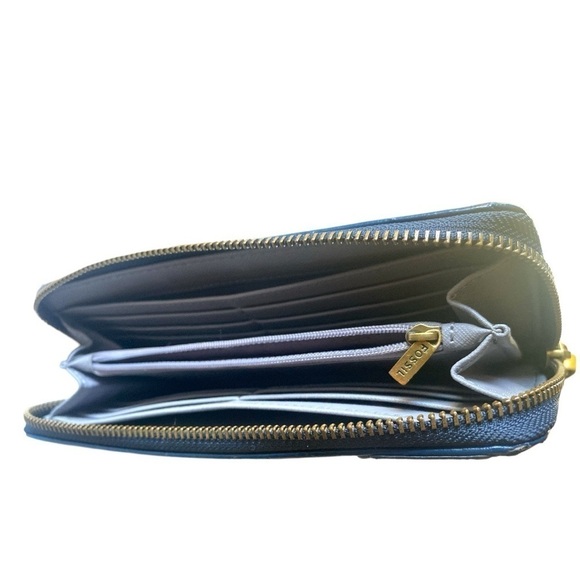 Fossil Leather Long Wallet. Blue with Hand sewn Leather Pedals Size 8” x 4” ECU - Picture 3 of 10